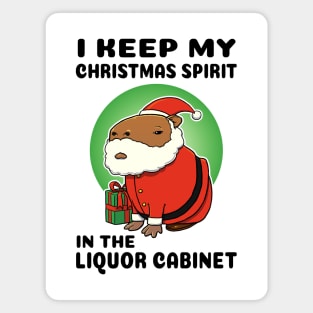 I keep my Christmas spirit in the liquor cabinet Capybara Santa Magnet